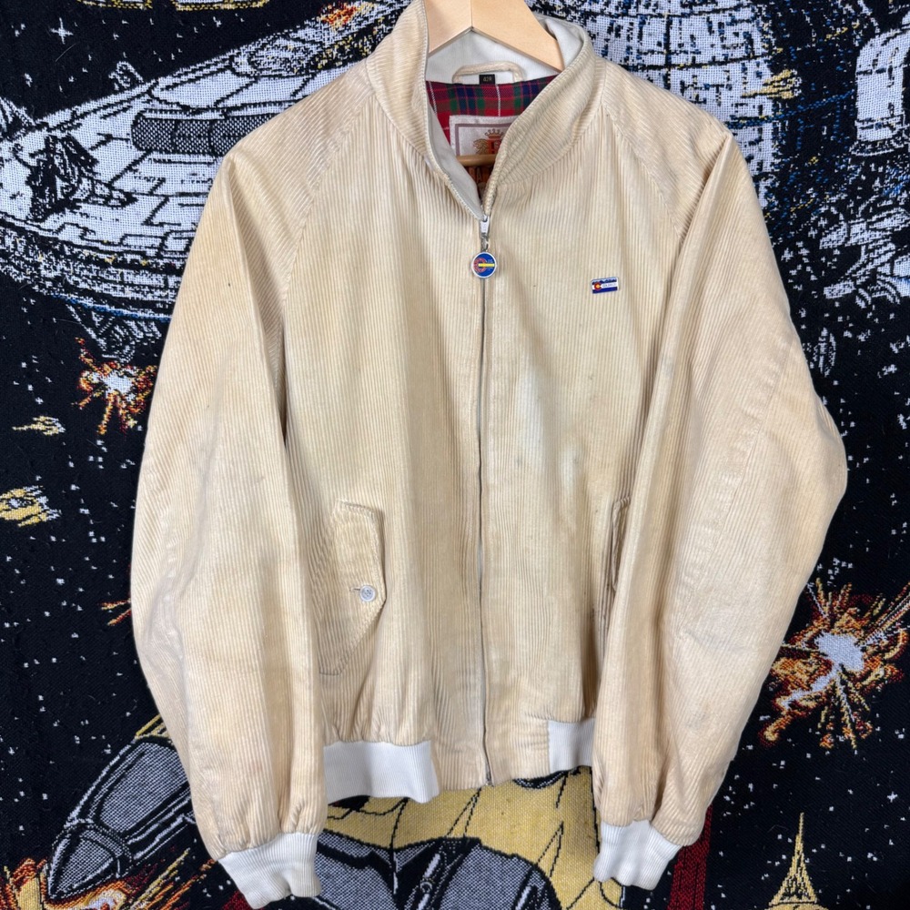 Vintage Van Heusen Corduroy Bomber Jacket Tan Colorado Breckenridge Plaid Lined